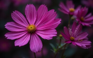 Obraz premium A close-up of dark pink cosmos flowers in full bloom