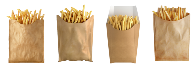 Kraft Paper Bag 3d mockup for French fries, transparent cut out