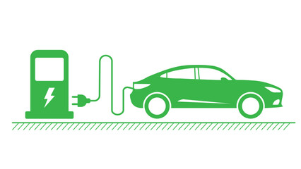 Electric car, electric vehicle and electric charging station symbol. Vector illustration isolated on white background.