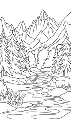 Fototapeta premium Serene Mountain River Landscape With Trees and Grass
