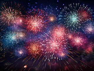 Naklejka premium Vibrant Fireworks Display Illuminating the Night Sky