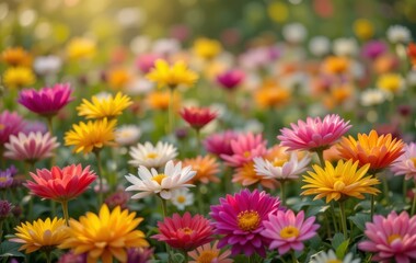 A vibrant garden filled with different types of colorful flowers