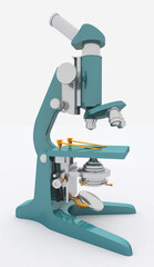 Mikroskop vor weißem Hintergrund