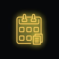 Neon calendar icon glowing on dark background representing the concept of scheduling appointments and managing time effectively