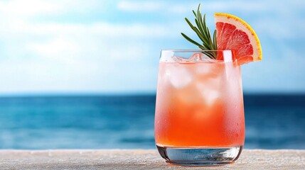 Refreshing Grapefruit Rosemary Cocktail by the Ocean