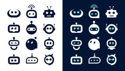 Bot AI icon set robot assistant virtual smart character bubble logo