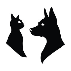 Silhouette Dog and Cat Design Isolated on a White Background