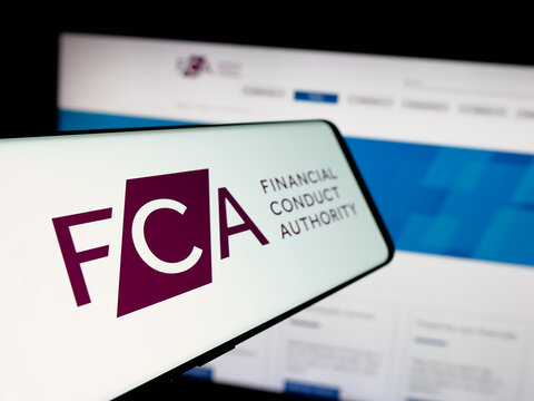 Stuttgart, Germany - 01-29-2025: Smartphone with logo of British regulator Financial Conduct Authority (FCA) on screen in front of website. Focus on center-left of phone display.