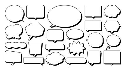 Fototapeta premium シンプル アメコミ風影あり ポップ 吹き出しセット まとめ ベクターデータ チラシ・雑誌・Web・動画素材 モノクロ 文字なし