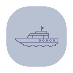 Fototapeta premium Simple line icon of boat cruising on water, symbolizing travel. Boat with multiple cabins and flag atop, suitable for various travel-related themes
