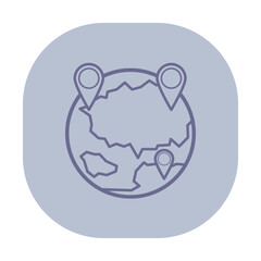 Icon of globe with various location markers. Travel, adventure, and exploration concept