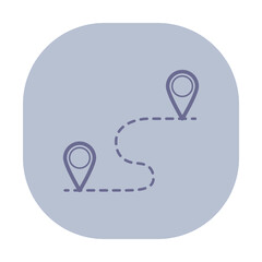 Icon of two location markers connected by dotted line, symbolizing travel route. Journey planning between destinations concept