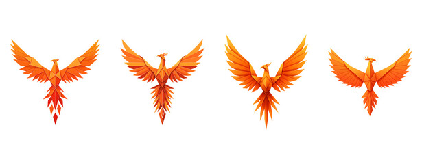 Sunrise Phoenix Origami Icon with Flaming Paper Texture