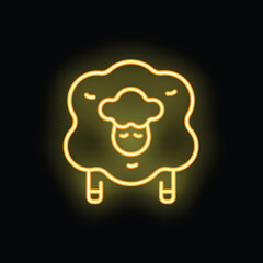 Yellow neon sign of a cartoon sheep with closed eyes on a black background