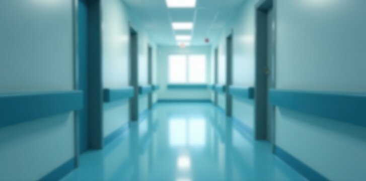Blurred hospital corridor background, sterile environment, hospital room, interior, blurred background