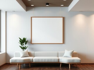 A mockup of office wall art hanging in a modern interior with a neutral background, interior design, arrangement, mockup