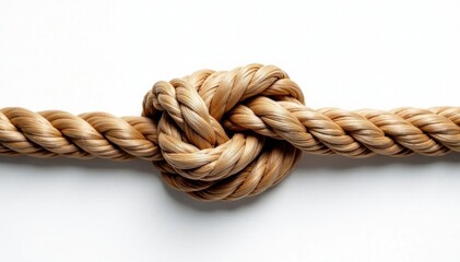 Obraz premium Closeup of weathered rope, complex knot, pure white background, maritime, stock photo