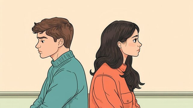 deep emotional farewell flat design side view bittersweet theme cartoon drawing Split-complementary color scheme