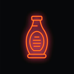 Neon sign depicting a bottle glowing red and orange on a black background