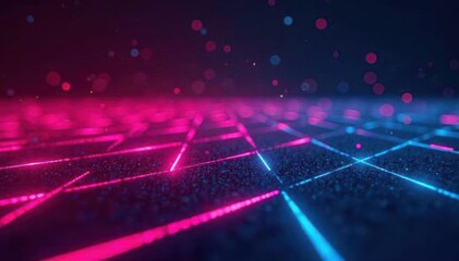 Fototapeta premium Glowing neon grid, abstract shapes, dark tones, interface, futuristic