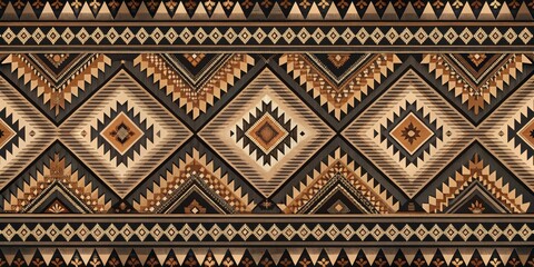 Intricate Geometric Textile Design Featuring Diamond and Triangle Patterns in Earthy Tones