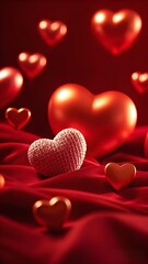 Red Heart Decor: Romantic Glowing Hearts on Velvet Background