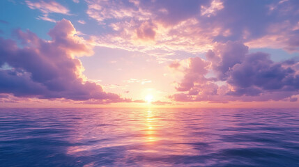 Obraz premium A mesmerizing ocean sunset with vibrant colors blending seamlessly in the sky and water, creating a mirror-like reflection