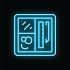Glowing blue neon icon of a software with engineering, chemistry and drafting tools
