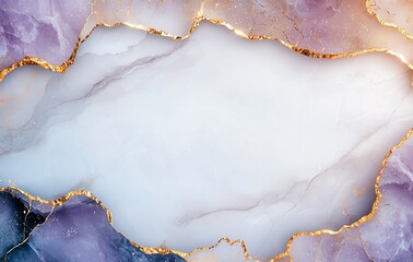 Obraz premium A captivating abstract background featuring elegant marbled textures in soft purple and white hues, accented by delicate golden edges, perfect for modern design and art projects.
