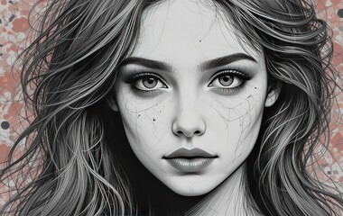 Fototapeta premium A hand-drawn illustration of a woman with flowing hair and delicate features