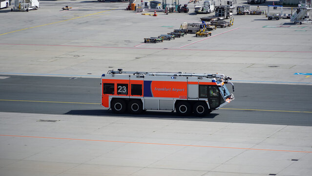 Ziegler airfield firefighting vehicle of the airport fire brigade on the taxiway of Frankfurt Airport