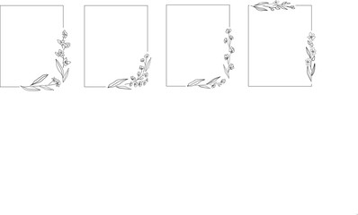Line art floral Line art floral frames set. Hand drawn botanical vector set. Trendy wildflowers and square decoration for logo, invitation, packaging, greeting card.
