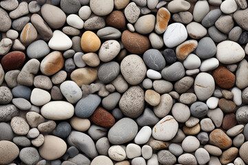 Close-up view of various smooth stones and pebbles forming a textured background