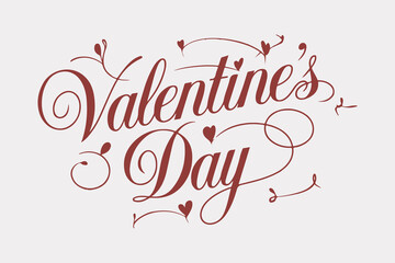 Happy Valentines Day handwritten lettering design and 3D hearts