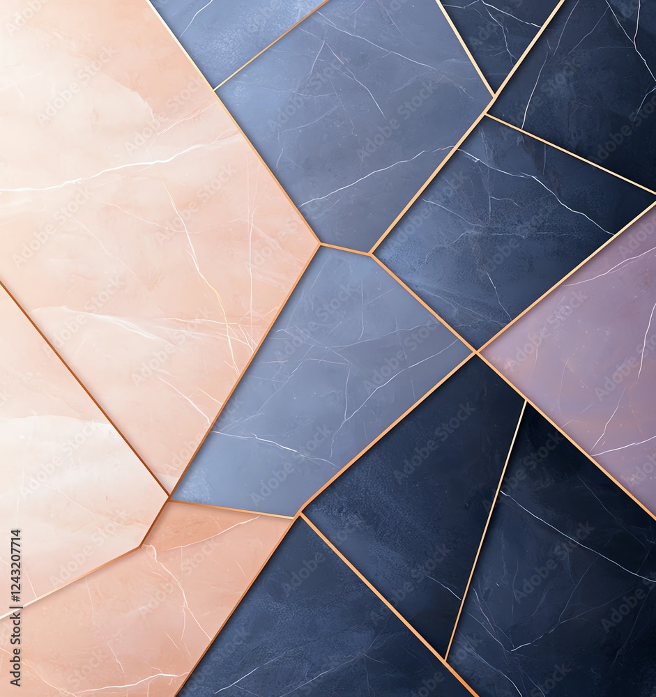 Poster a modern abstract design featuring hexagonal tiles in a gradient of soft pastel colors, creating a v
