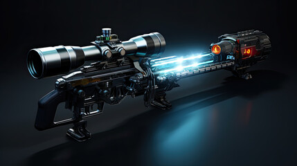 Futuristic energy rifle with scope, 3D render