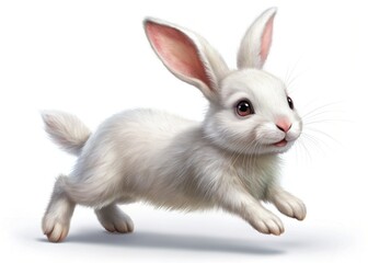 Obraz premium Adorable White Bunny Hop: Minimalist Spring Photography