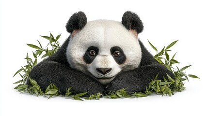 Obraz premium Adorable Giant Panda Cub Among Bamboo Shoots