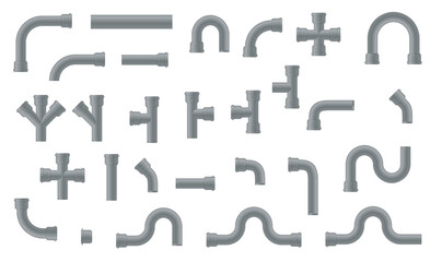 Plastic Pipe. Industry pipeline. waste pipes industrial pipeline tubes plumbing pressure system set. Water tube plastic canalization technology. Vector