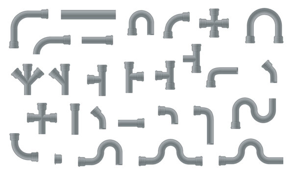 Plastic Pipe. Industry pipeline. waste pipes industrial pipeline tubes plumbing pressure system set. Water tube plastic canalization technology. Vector