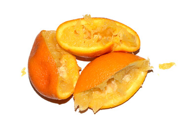 Squeezed Crushed Orange Skin on White Background