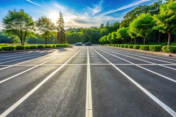 Fototapeta premium Empty Asphalt Parking Lot with Road Markings - Copy Space Left