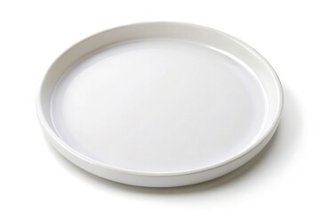 Empty White Round Ceramic Tray Top View Isolated on White Background - Stock Photo