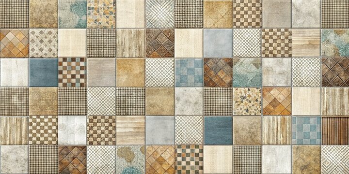 Geometric Patchwork Landscape:  Vibrant Squares & Grid Texture Wallpaper Background