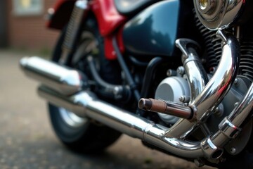 Vintage chrome motorcycle exhaust pipes, intricate details , steel, motorbike, style