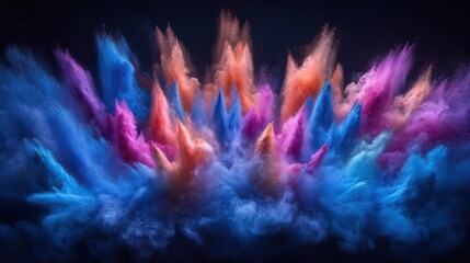 Fototapeta premium Vibrant explosion of colorful powder, creating a breathtaking display of hues and textures against a dark background.