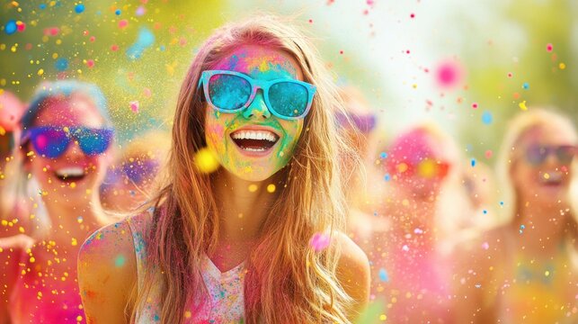 Joyful celebration with vibrant colors and laughter, a colorful explosion of fun and friendship.