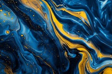 Obraz premium Image of Blue and yellow liquid fluid art pattern. Texture for background usage