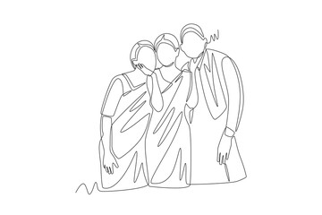 Indian family concept one-line drawing