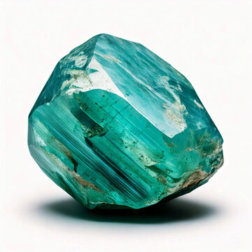 High-resolution photograph of a Aquamarine - Beryl mineral placed on a white background. 